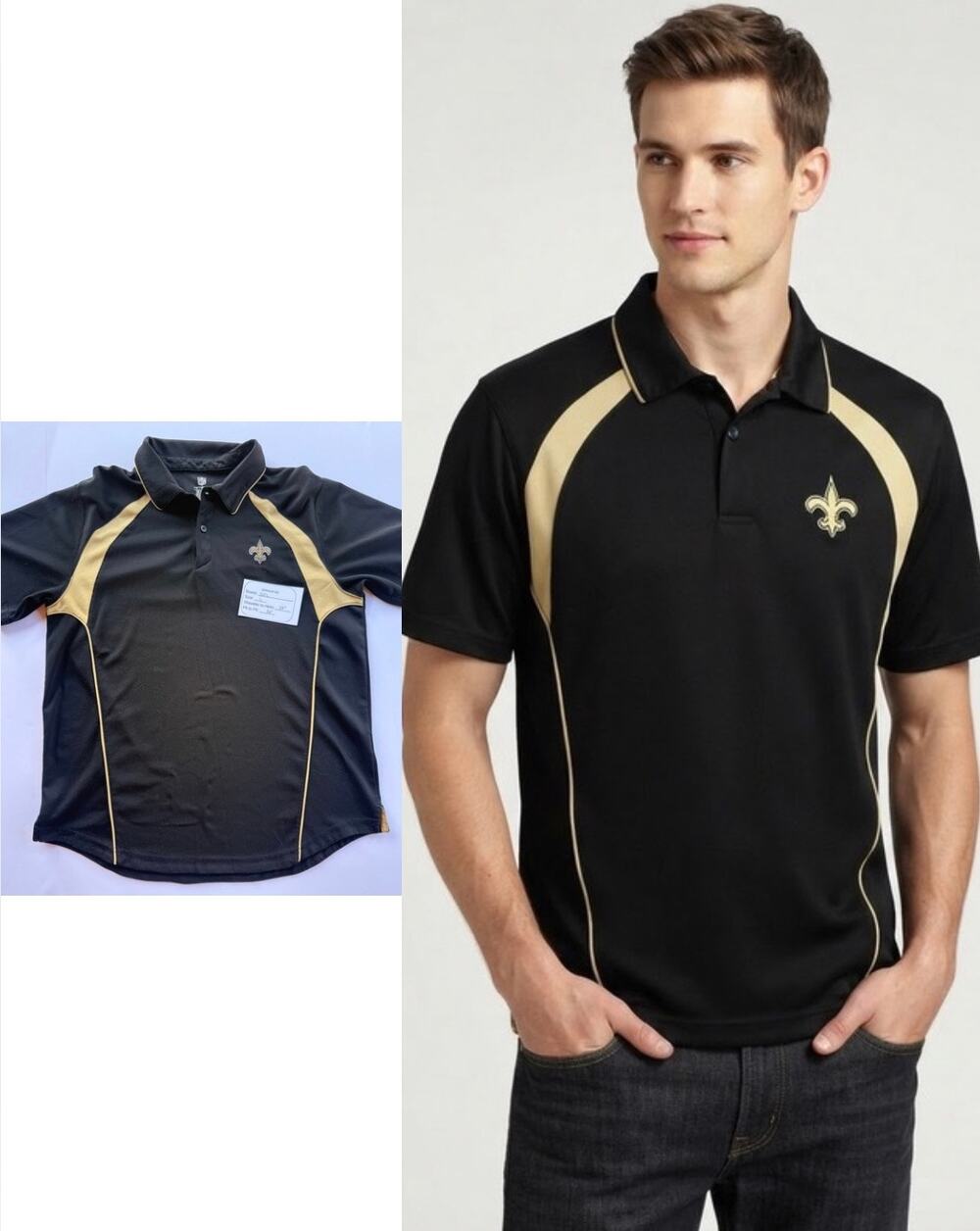 Large New Orleans Saints Polo Black NFL Brand L